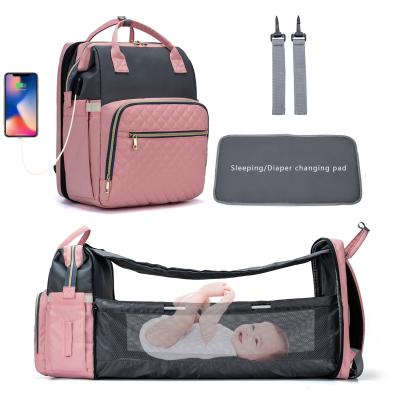 China Multi-Function Portable Outdoor Backpack Diaper Bag Purpose Foldable Baby Crib 3 in 1 Diaper Bag Backpack Diaper Bag for sale