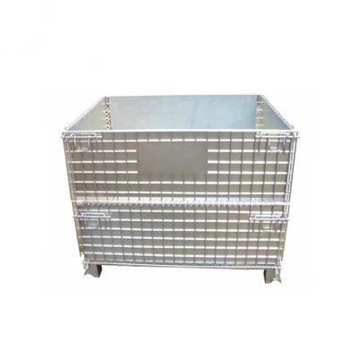 China Heavy Duty Customized Collapsible Wire Folding Pallet Rack Storage Metal Mesh Cage With Iron Plate for sale