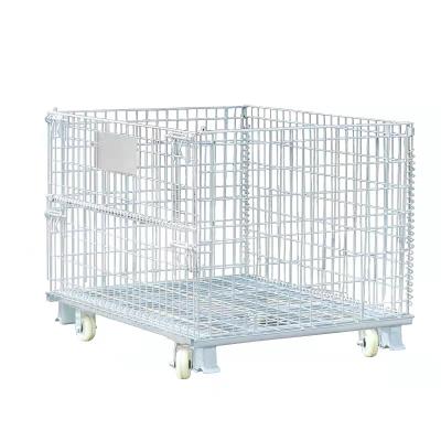 China High Capacity Folding Heavy Duty Metal Storage Cages With Wheels Wire Mesh Container With Casters for sale