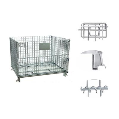 China Customized High Storage Capacity Metal Storage Cage Rolling Wire Folding Mesh Pallet Containers for sale