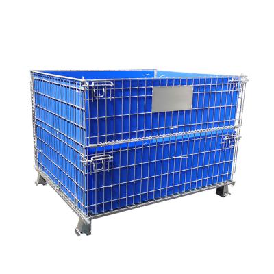 China Customized Collapsible Galvanized Wire Folding Mesh Heavy Duty Warehouse Storage Container With Liner for sale