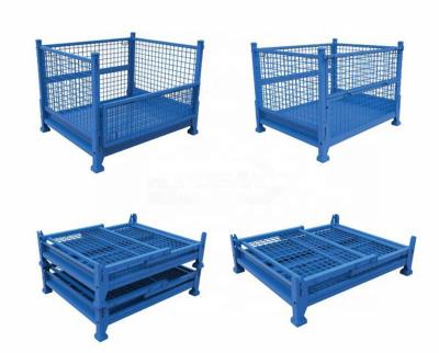 China Stackable Collapsible Collapsible Metal Cage Pallet Bin Wire Mesh Steel Container for sale