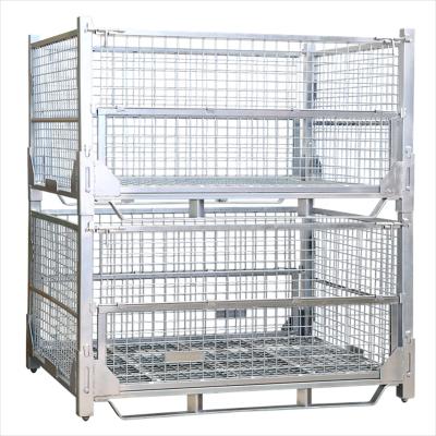 China Stackable Heavy Duty Bulk Metal Pallet Trash Can Pallet Mesh Gitterbox Folding Steel Wire Mesh Container for sale