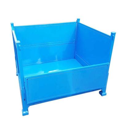 China Folding Steel Pallet Box Large Metal Container Box Pallet Storage Cage Collapsible Stackable Mobile Industrial Steel Pallet Container For Warehouse for sale