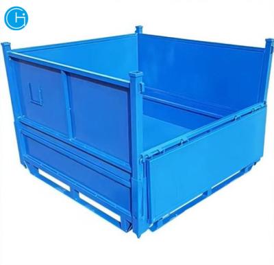 China Large Size Storage Box Containers Folding Mobile Stackable Pallet Heavy Duty Folding Steel Container Steel Pallet Box For Warehouse for sale