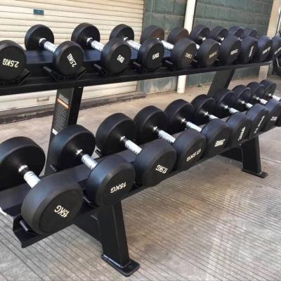 China Commercial Manufacture Use Weight Lifting Free Weight Round Rubber Dumbbell With White Letter for sale