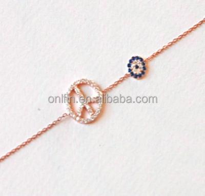 China Wholesale New Product Silver Rose Gold Plated Sterling Silver Peace Sign Evil Eye Beacelet From Alibaba for sale