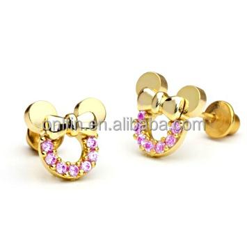 China Fashion 925 Sterling Silver Minnie Mouse Earring, Gold Plated Kids Earring for sale