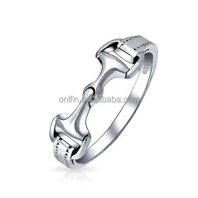 China Hot Sale 925 Sterling Silver Double Horse Snaffle Antique Stirrup Bit Equestrain Ring for sale