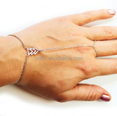 China Hot Sale 925 Sterling Silver Triangle Slave Chain Link Finger Ring Hand Harness Bracelet for sale