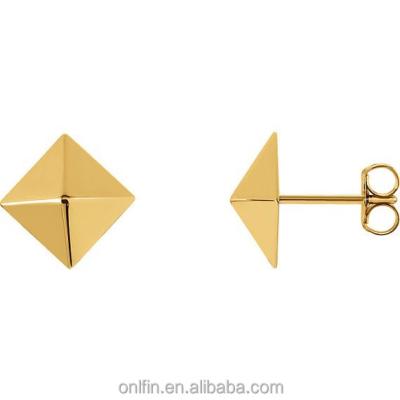 China Medium Solid Silver 14k Yellow Gold Pyramid Stud Earrings for sale