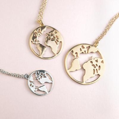 China Fashion World Map Necklace Earth Necklace Travel Jewelry Globe Sterling Silver Necklace for sale