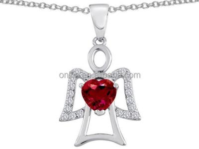 China Fashion 925 Sterling Silver Guardian Angel Love and Garnet Heart Pendant Necklace for sale