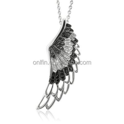 China Sterling Silver silver Diamond Angel Wing Pendant Necklace black and white for sale