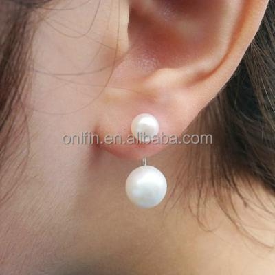 China Fashion 925 Sterling Silver Pearl Ear Jackets Earring, Double Silver Pearl Earring Jewelry for sale