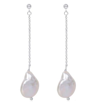 China CLASSIC 925 Sterling Silver Natural Fresh Water Pearl Dangle Baroque Earring Water Drop Engagement Earrings for sale