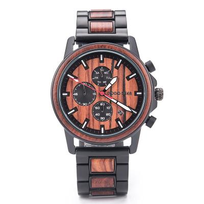 China Stainless Steel Automatic Back Multifunctional Wooden Band Date Luxury Wooden Watches For Men Men's Montre Homme Multi Color for sale