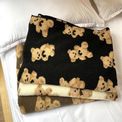 China Cute Bear Pattern Double Layer Lambswool Blanket Autumn Winter Thick Soft Warm Fleece Anti-Static Blankets For Nap Sofa Chair Blanket for sale