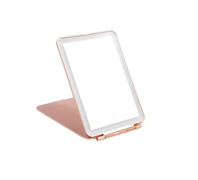 China Touch Screen Square Usb Lighted Folding Make Up Portable Rechargeable Vanity With Led Lights Makeup Travel Mirror for sale