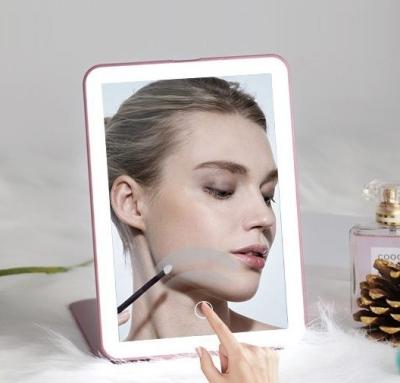 China 3 Colors Lighted Lighted Adjustable Makeup Mirror With Light Touch Touch Screen Make Up LED Mirror Folding Portable LED Makeup Mirror for sale