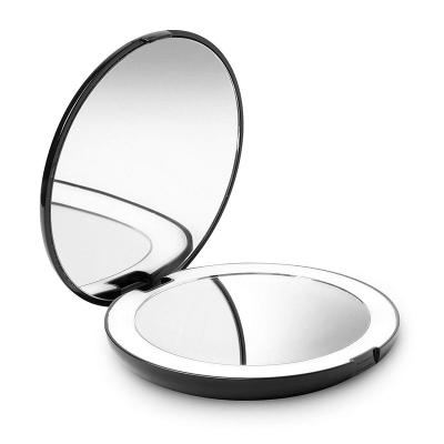 China 400mAh/Button High Quality LED Lighted Battery Compact Pocket LED Mirror Lighted Makeup Travel Vanity Mirror with 3x/10x Magnifying for sale