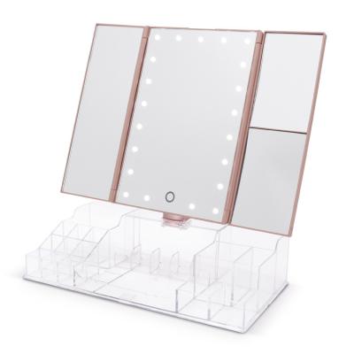 China Lighted Magnifying Table Makeup Desk Led Vanity Mirror With Organizer for sale