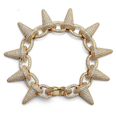 China Hiphop 18K Gold Plated 28mm Hip Hop Jewelry Brass Bracelet Iced Out Spike Stud Bracelet For Men for sale