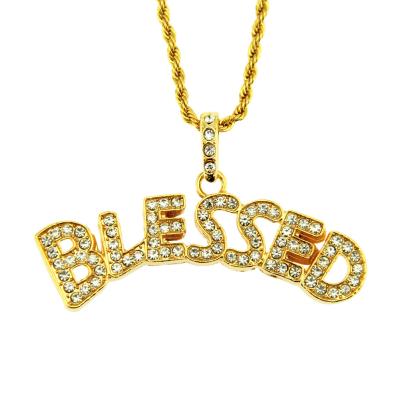 China Hip Hop Hip Hop Alloy Crystal Rhinestone Blessed Letter Pendant For Men for sale