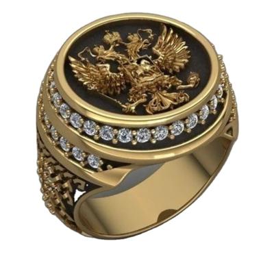 China Empire Two Head Eagle Diamond Ring Men's Ring Alloy Spirit Russian Hiphop Coat Of Arms for sale