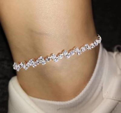 China New Hip Hop Design One Row Iced Diamond Crystal Tennis Chain Anklet Rhinestone Foot Jewelry Anklet for sale