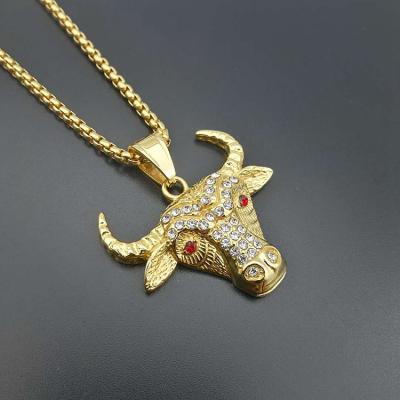 China Hiphop Hip Hop Design Cow Head Pendant 18K Gold Plated Outlet Iced Out CZ Stone Animal Jewelry For Male for sale