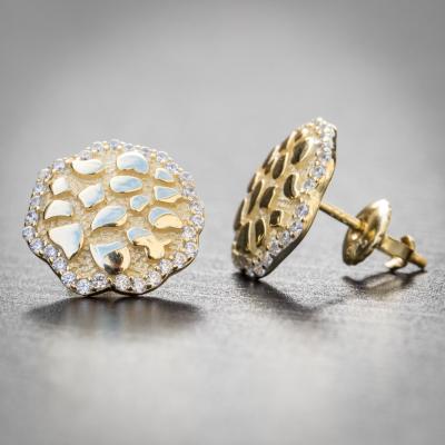 China Newest Hip Hop Hip Hop Mens Nugget Screw Stud Earrings Sterling Silver Cubic Zirconia Pave Gold Round Stud Earrings Back Iced Out Jewelry for sale