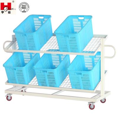 China Factory Custom Metal Garment Factory 2 Shelf F660 Industrial Plastic Garment Bin Cart for sale