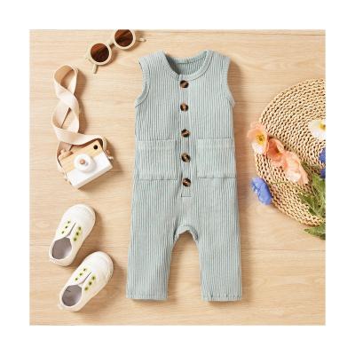 China New Fashion High Quality Breathable Overalls Cotton Solid Baby Brown Buttoned Sleeveless Pants For Climbing for sale