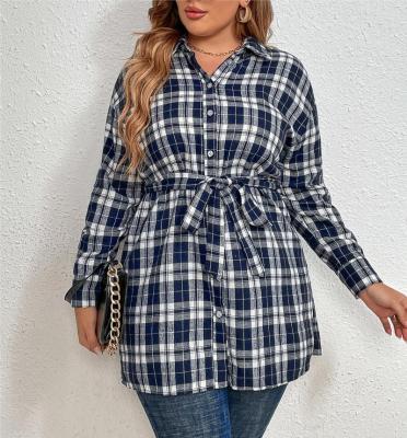 China Plus Size Polyester Plaid Sashes 100% Printed Casual Wear Washable Plus Size Womens Clothing for sale