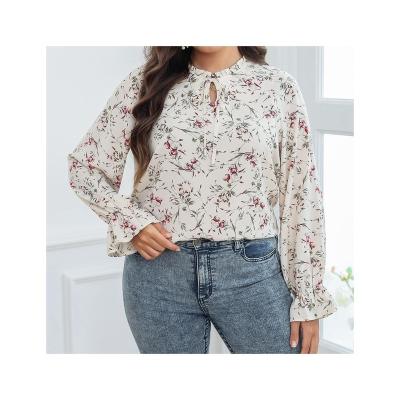 China Premium Quality Breathable Bubble Sense Breathable Wrinkle Printed Womens Floral Top Casual Long Sleeve Ruffles Not for sale