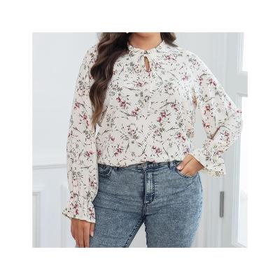 China Wholesale Breathable Plus Size Frill Sense Design Thin Casual Women's Niche Floral Comfortable Long Sleeve Tops for sale