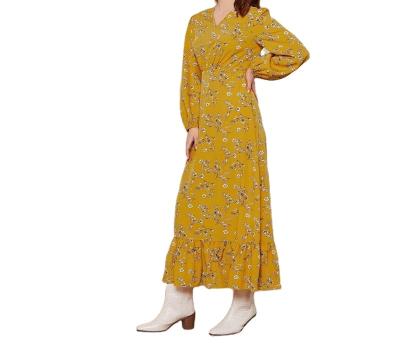 China Lady Sleeve Ruffle Skirt V-Neck Elegant Undefined Anti-Static Women's Dresses Autumn Full Long Sleeve Printed Long Dress for sale