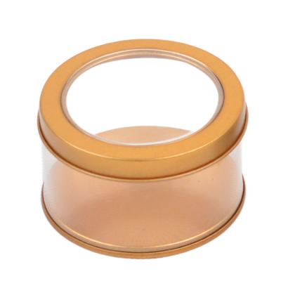 China Candy With Window Chocolate Round Small Clear Plastic Gold PVC Gift Tin Acrylic Wedding Candy Box for sale