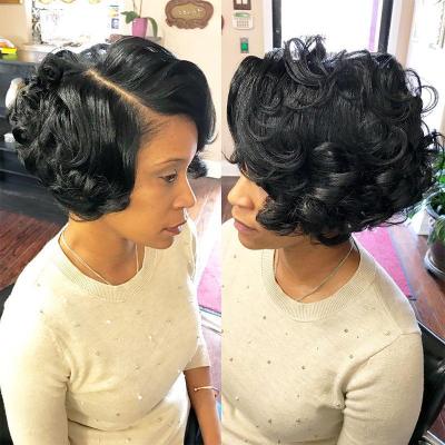 China loose wave & Wholesale Short Bob Lace Front Wig Pixie Cut Wigs Human Hair Wave Lace Front Wig 6 Inch Straight 150% Density for sale