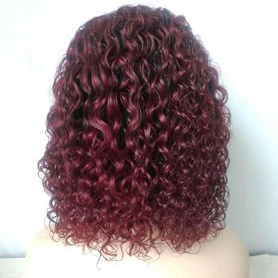 China Virgin 1B 99J Ombre Wave Water Color Curly Hair Cuticle Aligned Wigs Hair Lace Front Wig for sale