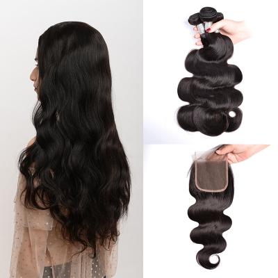 China Body Wave Human Hair Body Wave , Peruvian Virgin Remy Human Hair With Lace Body Wave Closure for sale