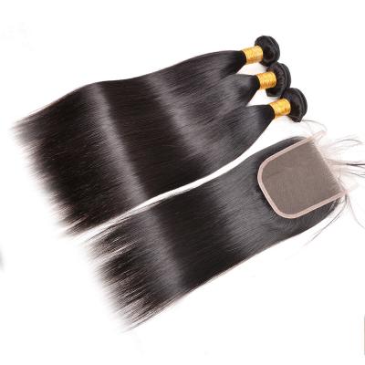 China 100% Straight Wave Hair Bundles Silky Straight Human Hair Vendors With Closure Peruvian Non Remy Hair for sale