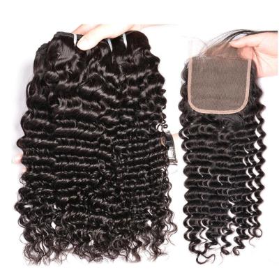 China Mink Mongolian Deep Curly Wave Non Remy Hair Cuticle Aligned Human Hair Raw Bundles With Closure for sale