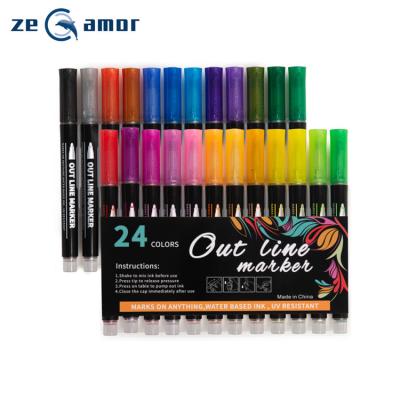 China Promotional Metallic Shimmer Marker Pen Set 12 Color Zeamor Pen Gift Two Line Pen for Art Drawing Greeting Card Craft Projects for sale