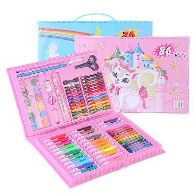 China Wholesale Eco-Friendly 86 Piece School Kids Drawing Art Stationery Painting Set Stationery with Pencil and Watercolor Customized for sale