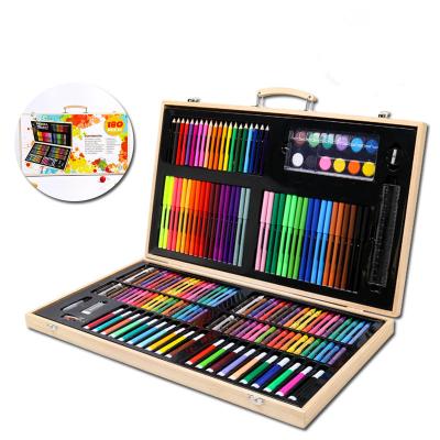 China Promotion\Wholesale School 180 PCS Watercolor Pen Painting Set Children Students Gift Brush Painting Set Stationery Wooden Box for sale