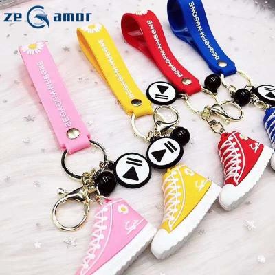 China Fashion 2d daisy 3d mini promotional shoe zeamor chaveiro pens shoe key chain backpack rubber pendant keychain pvc advertising-wholesale with wrist strap for sale