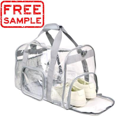 China FREE SAMPLE Clear PVC Portable White Transparent Clear Duffel Bag Travel OEM Factory Duffel Bag for sale