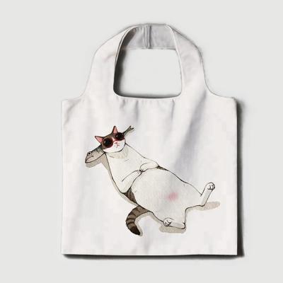 China Custom Collapsible Collapsible Cartoon Shopping Tote Cat Reusable Grocery Bags for sale